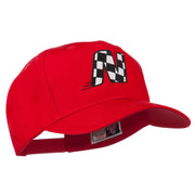 Checkered Flag Alphabet Embroidered Red High Profile Cap