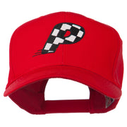 Checkered Flag Alphabet Embroidered Red High Profile Cap