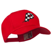 Checkered Flag Alphabet Embroidered Red High Profile Cap