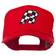 Checkered Flag Alphabet Embroidered Red High Profile Cap