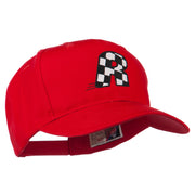 Checkered Flag Alphabet Embroidered Red High Profile Cap