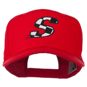 Checkered Flag Alphabet Embroidered Red High Profile Cap