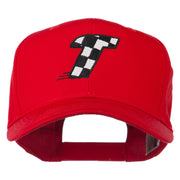 Checkered Flag Alphabet Embroidered Red High Profile Cap