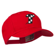 Checkered Flag Alphabet Embroidered Red High Profile Cap