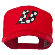 Checkered Flag Alphabet Embroidered Red High Profile Cap