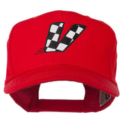 Checkered Flag Alphabet Embroidered Red High Profile Cap