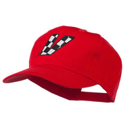 Checkered Flag Alphabet Embroidered Red High Profile Cap