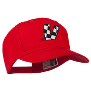 Checkered Flag Alphabet Embroidered Red High Profile Cap