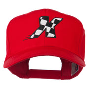 Checkered Flag Alphabet Embroidered Red High Profile Cap