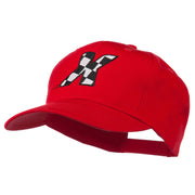 Checkered Flag Alphabet Embroidered Red High Profile Cap