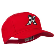 Checkered Flag Alphabet Embroidered Red High Profile Cap