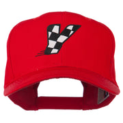 Checkered Flag Alphabet Embroidered Red High Profile Cap