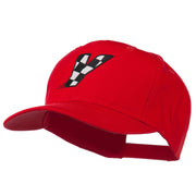 Checkered Flag Alphabet Embroidered Red High Profile Cap