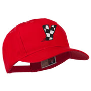 Checkered Flag Alphabet Embroidered Red High Profile Cap