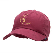 Sleepy Moon Outline Embroidered Unstructured Cotton Twill Cap