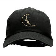 Sleepy Moon Outline Embroidered Unstructured Cotton Twill Cap