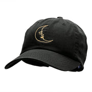 Sleepy Moon Outline Embroidered Unstructured Cotton Twill Cap