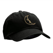 Sleepy Moon Outline Embroidered Unstructured Cotton Twill Cap