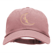 Sleepy Moon Outline Embroidered Unstructured Cotton Twill Cap