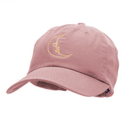 Sleepy Moon Outline Embroidered Unstructured Cotton Twill Cap