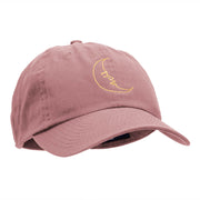 Sleepy Moon Outline Embroidered Unstructured Cotton Twill Cap