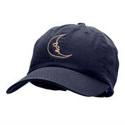 Sleepy Moon Outline Embroidered Unstructured Cotton Twill Cap