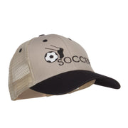 Kicking Soccer Embroidered Two Tone Trucker Cap