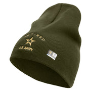 Licensed US Army Retired Military Embroidered 8 Inch Solid Knit Short Beanie Made in USA - Olive OSFM