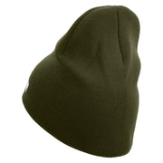 Licensed US Army Retired Military Embroidered 8 Inch Solid Knit Short Beanie Made in USA - Olive OSFM