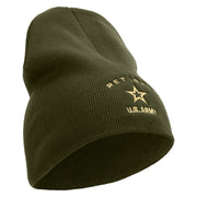 Licensed US Army Retired Military Embroidered 8 Inch Solid Knit Short Beanie Made in USA - Olive OSFM