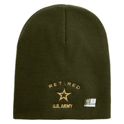 Licensed US Army Retired Military Embroidered 8 Inch Solid Knit Short Beanie Made in USA - Olive OSFM
