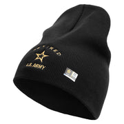 Licensed US Army Retired Military Embroidered 8 Inch Solid Knit Short Beanie Made in USA - Black OSFM