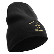 Licensed US Army Retired Military Embroidered 8 Inch Solid Knit Short Beanie Made in USA - Black OSFM
