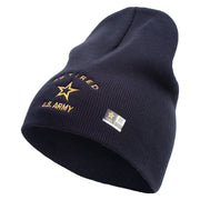 Licensed US Army Retired Military Embroidered 8 Inch Solid Knit Short Beanie Made in USA - Navy OSFM