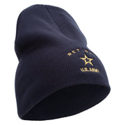 Licensed US Army Retired Military Embroidered 8 Inch Solid Knit Short Beanie Made in USA - Navy OSFM