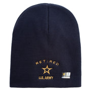 Licensed US Army Retired Military Embroidered 8 Inch Solid Knit Short Beanie Made in USA - Navy OSFM