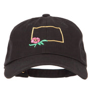 North Dakota Prairie Rose with Map Embroidered Unstructured Washed Cap