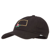 North Dakota Prairie Rose with Map Embroidered Unstructured Washed Cap