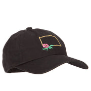 North Dakota Prairie Rose with Map Embroidered Unstructured Washed Cap