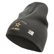 Licensed US Army Retired Military Embroidered 8 Inch Solid Knit Short Beanie Made in USA - Charcoal OSFM