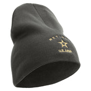 Licensed US Army Retired Military Embroidered 8 Inch Solid Knit Short Beanie Made in USA - Charcoal OSFM