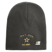 Licensed US Army Retired Military Embroidered 8 Inch Solid Knit Short Beanie Made in USA - Charcoal OSFM
