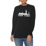 Statue of Liberty Skyline Graphic Long Sleeve Crewneck Tee