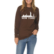 Statue of Liberty Skyline Graphic Long Sleeve Crewneck Tee