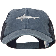 Shark Embroidered Washed Trucker Cap