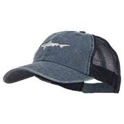 Shark Embroidered Washed Trucker Cap