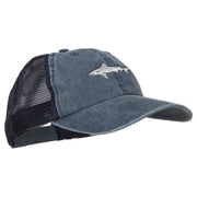 Shark Embroidered Washed Trucker Cap