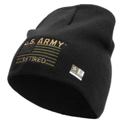 Licensed US Army Retired Flag Embroidered 8 Inch Knitted Short Beanie - Black OSFM