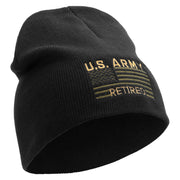 Licensed US Army Retired Flag Embroidered 8 Inch Knitted Short Beanie - Black OSFM