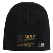 Licensed US Army Retired Flag Embroidered 8 Inch Knitted Short Beanie - Black OSFM